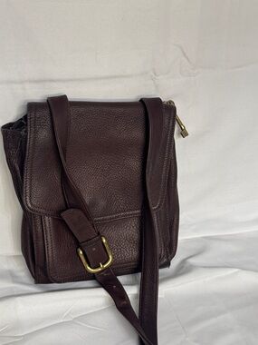 Vintage Fossil Dark Brown Leather Crossbody with Brass Buckle